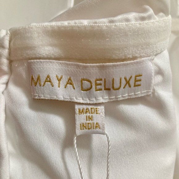NWT Maya Deluxe Off-The-Shoulder White Ruched Dress - Picture 12 of 15